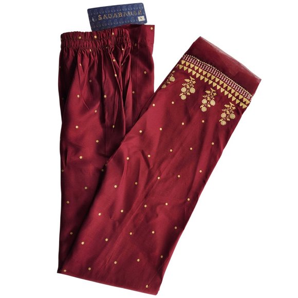 Womens Designer Trouser Pants Embellished Silk Viscose Sadabahar Brand Pakistani - Picture 9 of 16